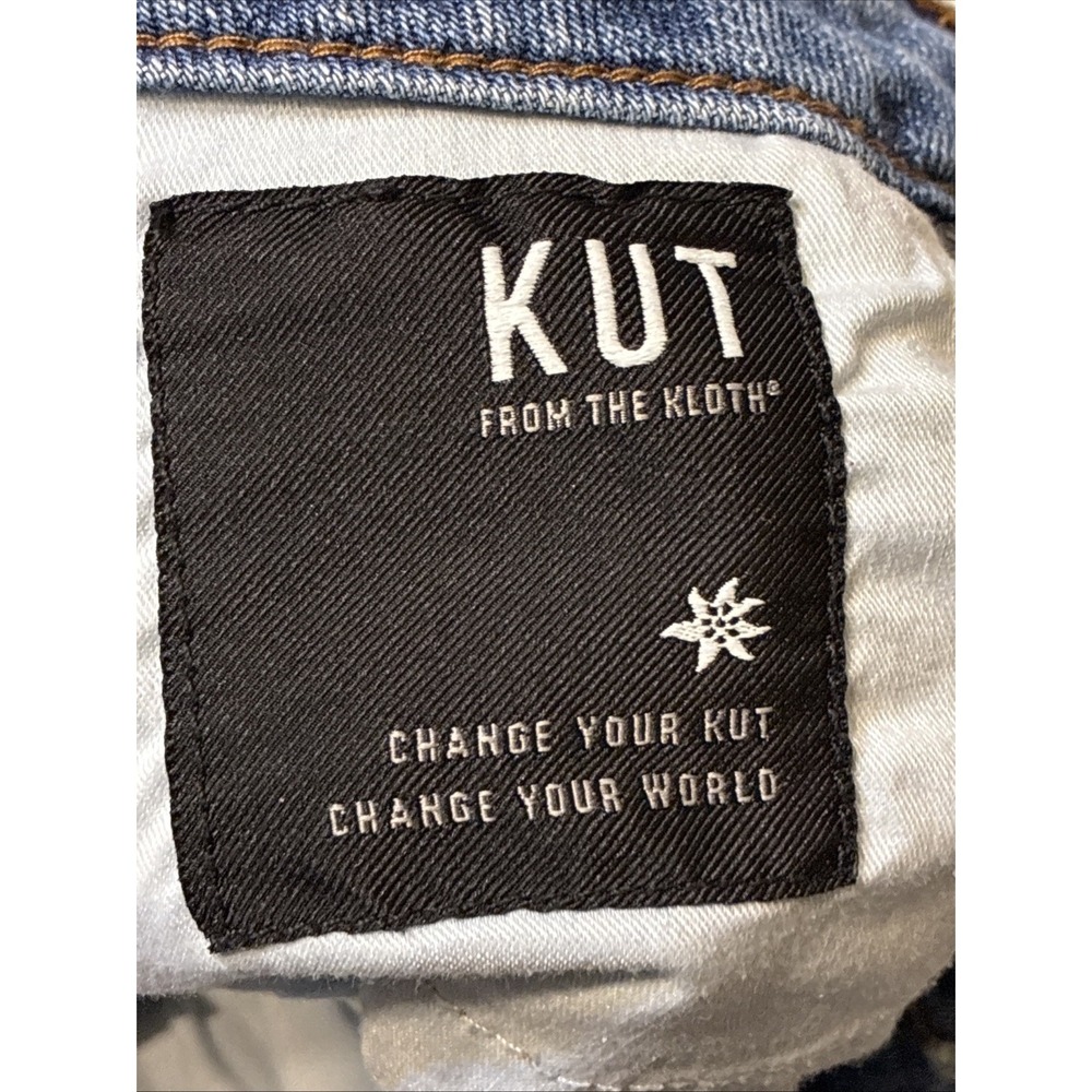 Kut from the Kloth Women Jeans Reese 4 Mid-rise Straight-leg Med Blue Distressed - Picture 11 of 13